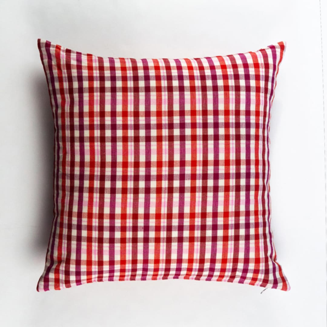 "Noel Plaid Handwoven Cotton Throw Pillow, Size 20" x 20"" - Throw Pillows in red by Archive New York