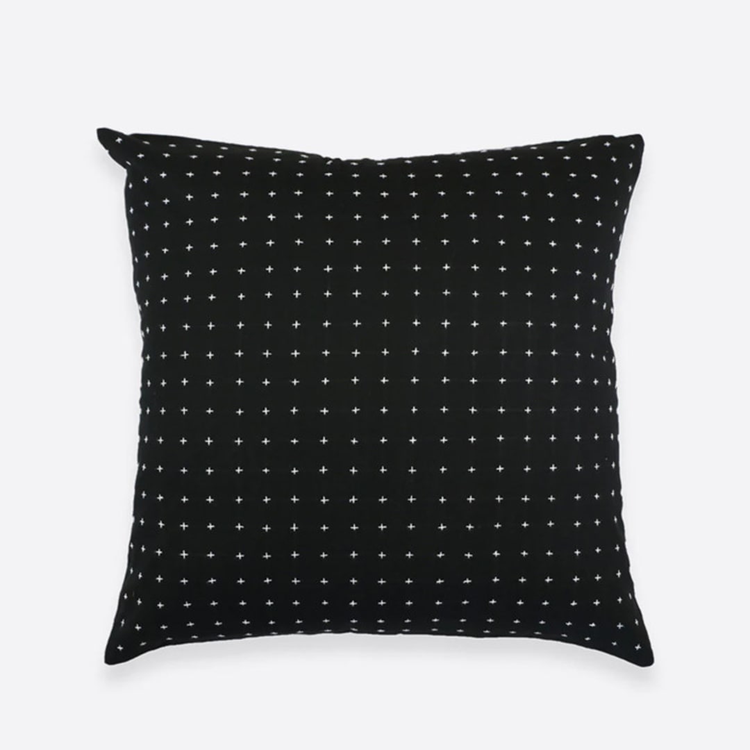 "Cross-Stitch Throw Pillow - Charcoal" - Throw Pillows in black by Anchal