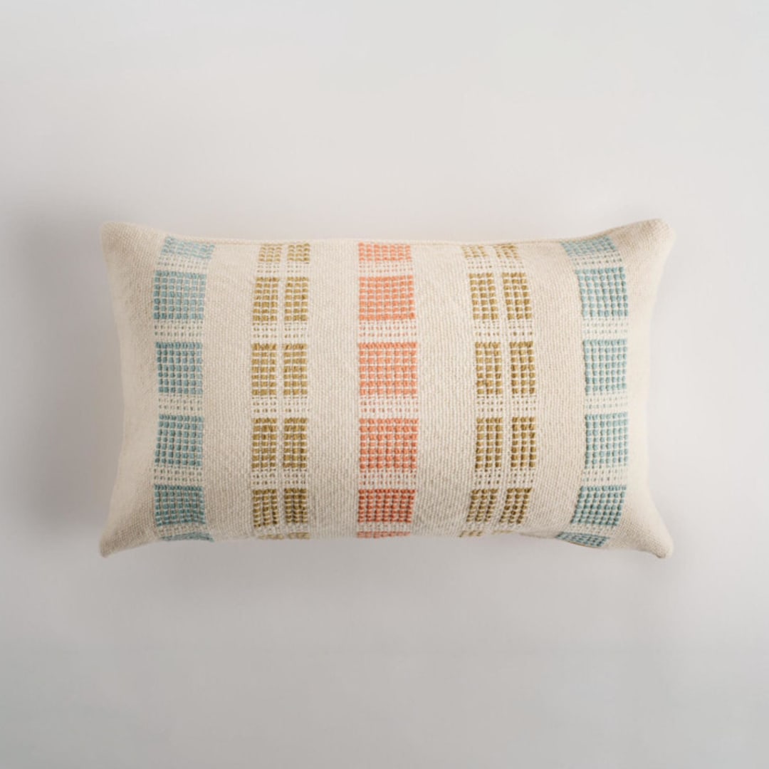 "Magdalena Lumbar Pillow Cover Seaglass Blue, Crocodile Green, Apricot Orange" - Throw Pillows in multicolor by Tatiana Ordoñez