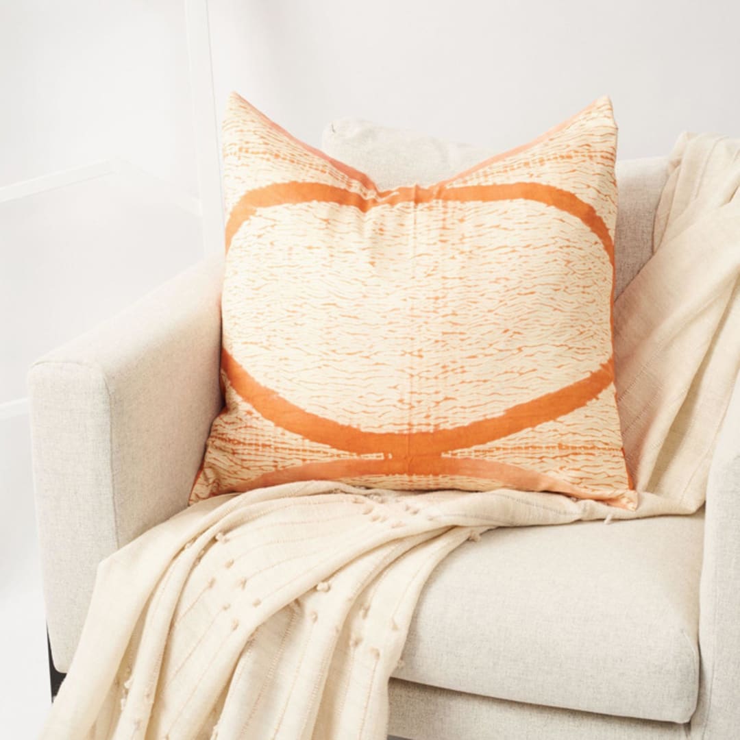 "Arc Coral Silk Pillow" - Throw Pillows in orange by Anjali Purohit
