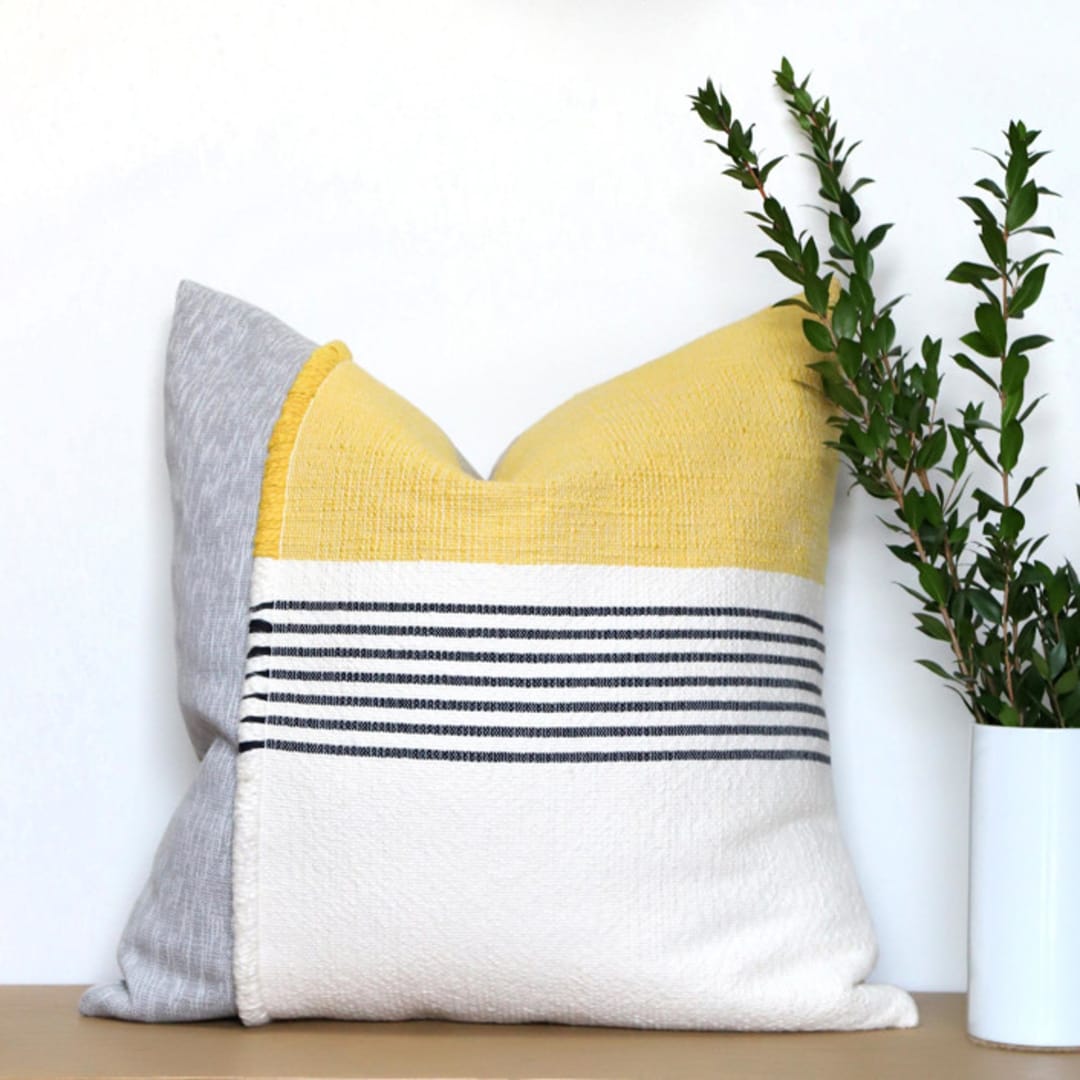 "Yellow Color Block Decorative Pillow" - Throw Pillows in yellow by Johil Ross