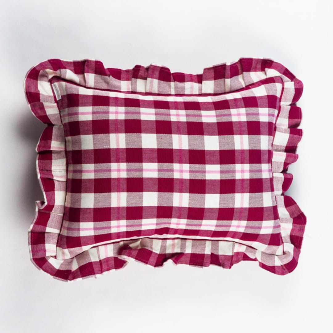 "Abigail Plaid Handwoven Cotton Ruffle Pillow" - Throw Pillows in red by Archive New York