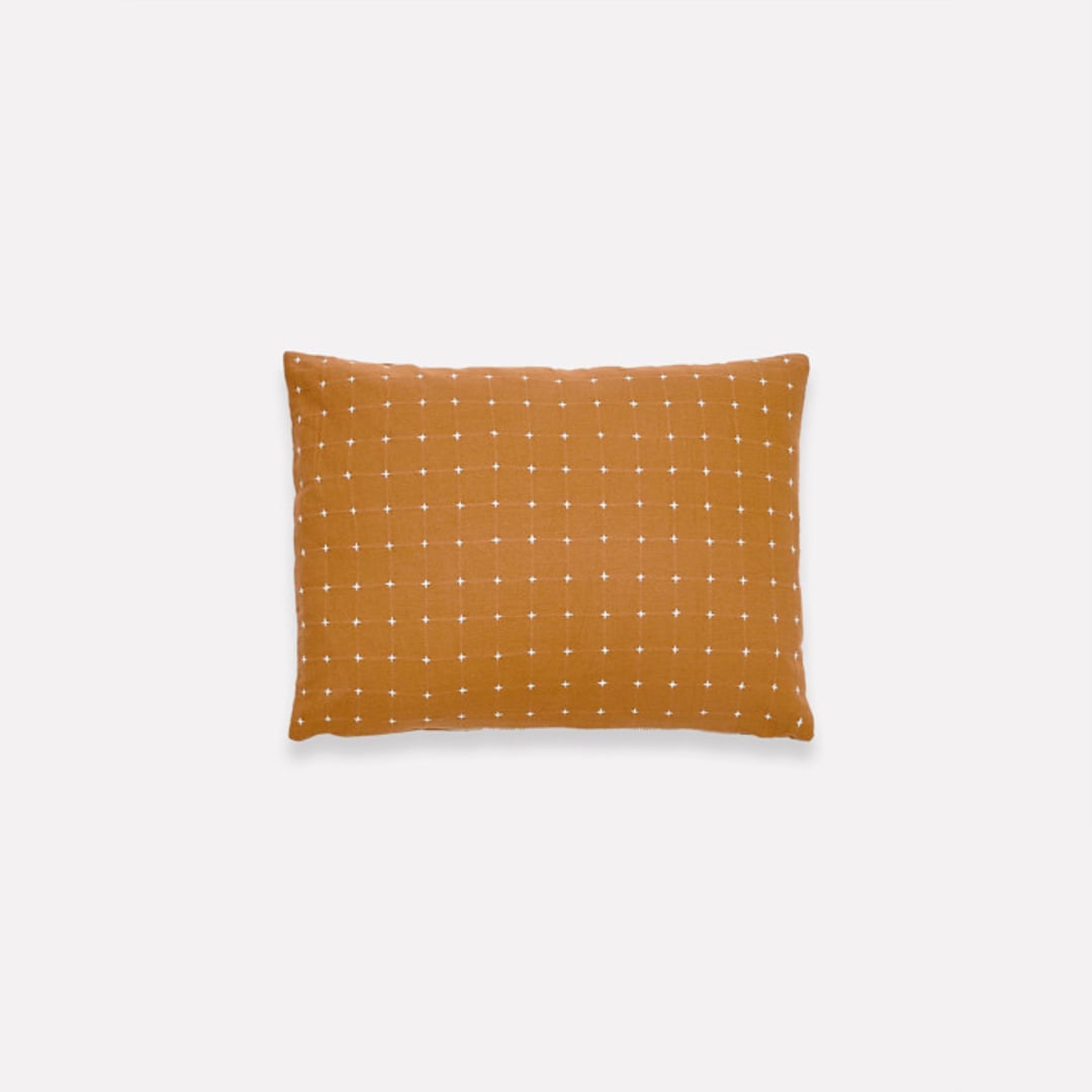 "Small Cross-Stitch Throw Pillow - Camel" - Throw Pillows in brown by Anchal