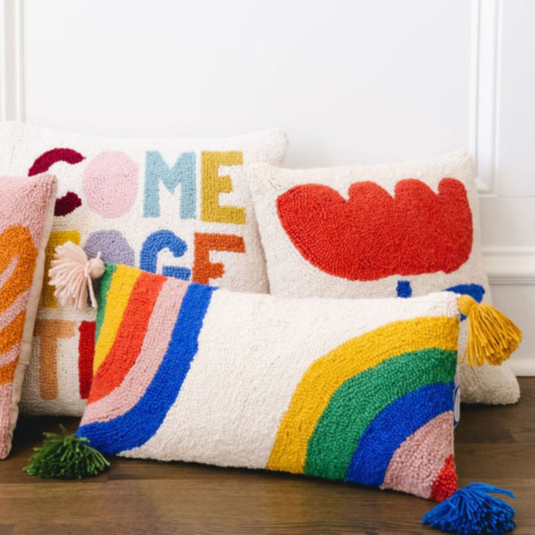 "Rainbow with Tassels Hook Pillow" - Throw Pillows in multicolor by Ampersand Design Studio