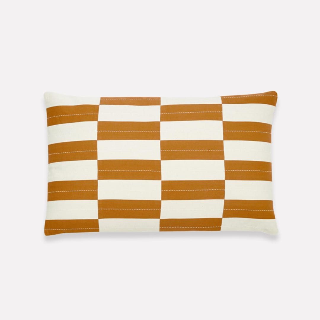 "Checkered Lumbar Pillow" - Throw Pillows in brown by Anchal