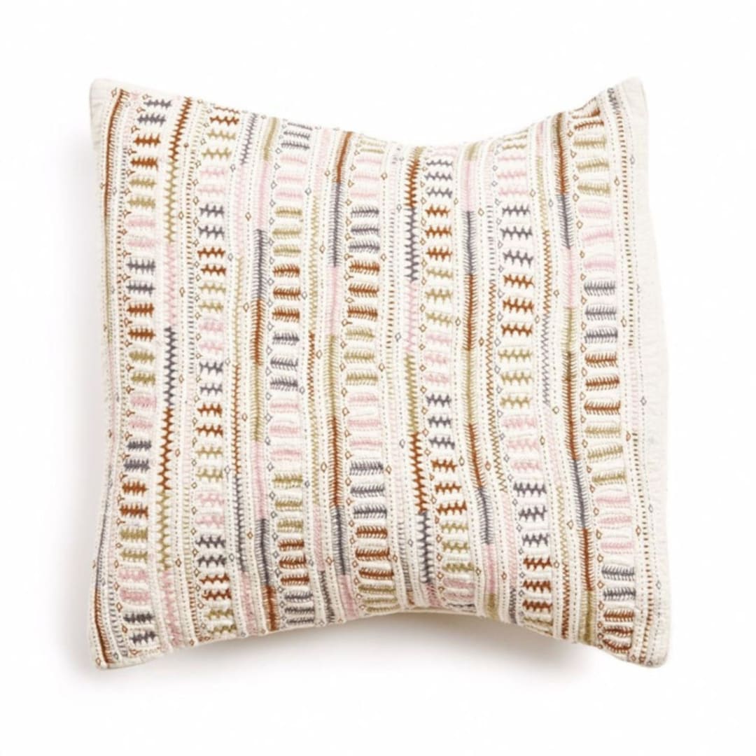 "Dahli Coral Hand Embroidered Pillow" - Throw Pillows in white by Anjali Purohit