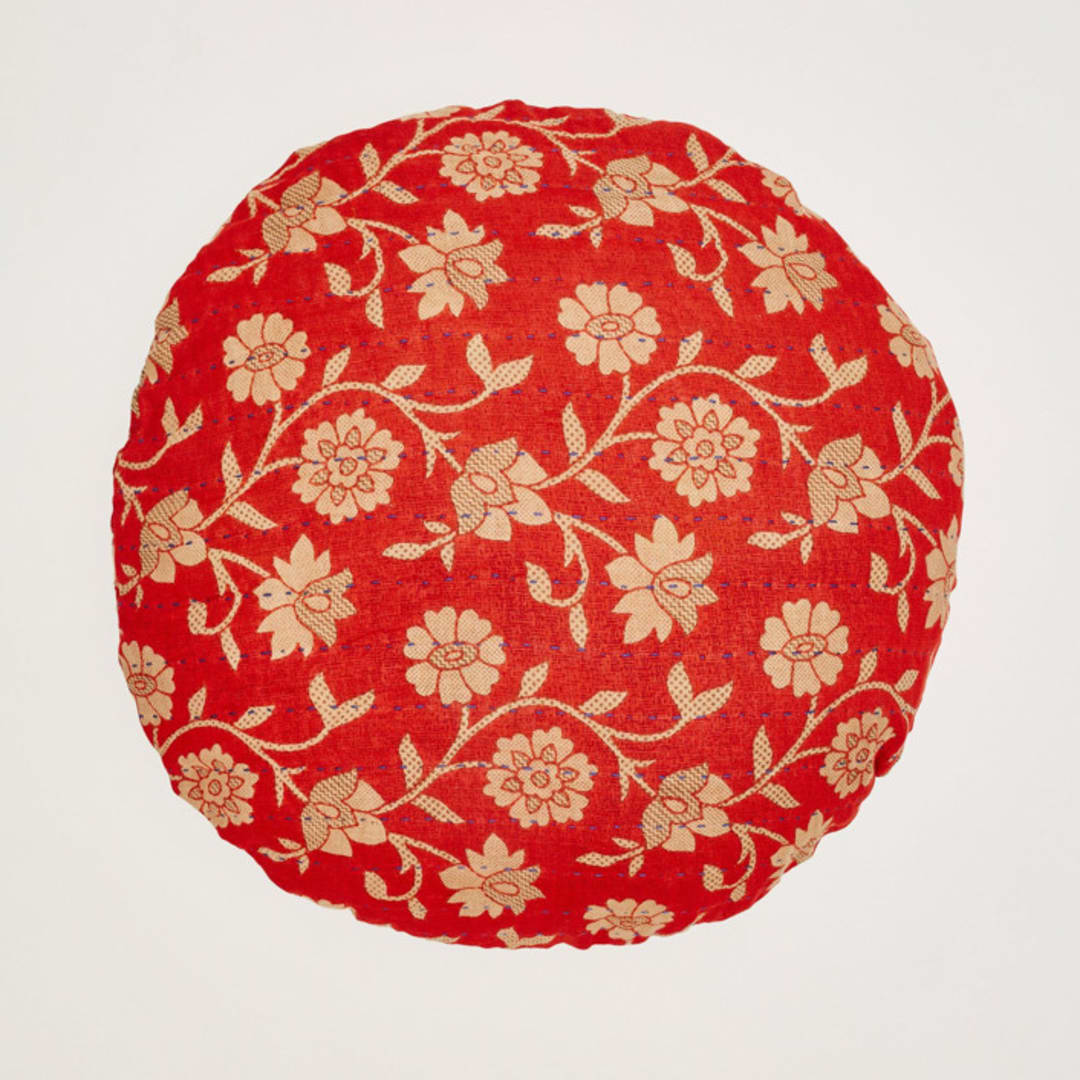 "Kantha Round Pillow - No. 230837" - Throw Pillows in red by Anchal