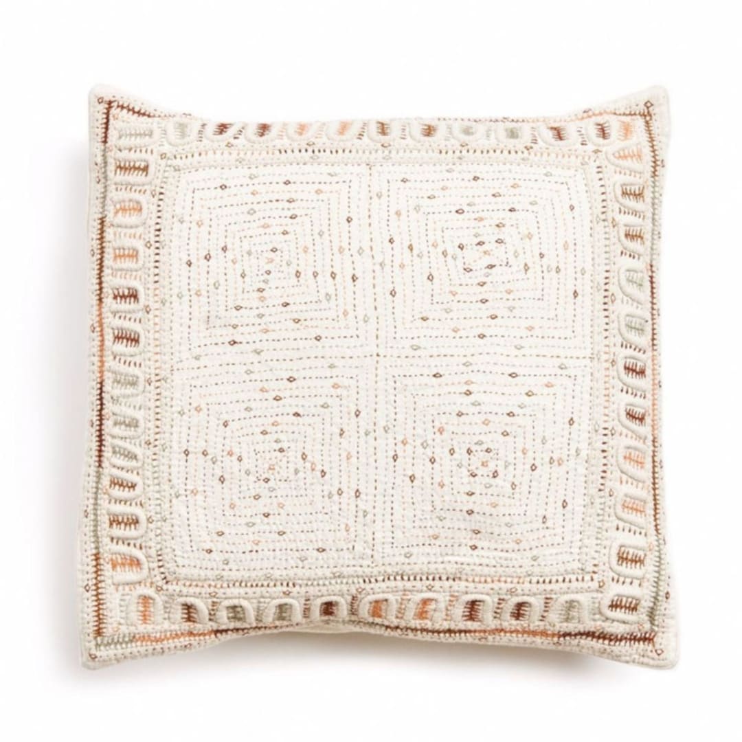 "Maze Coral Hand Embroidered Pillow" - Throw Pillows in white by Anjali Purohit