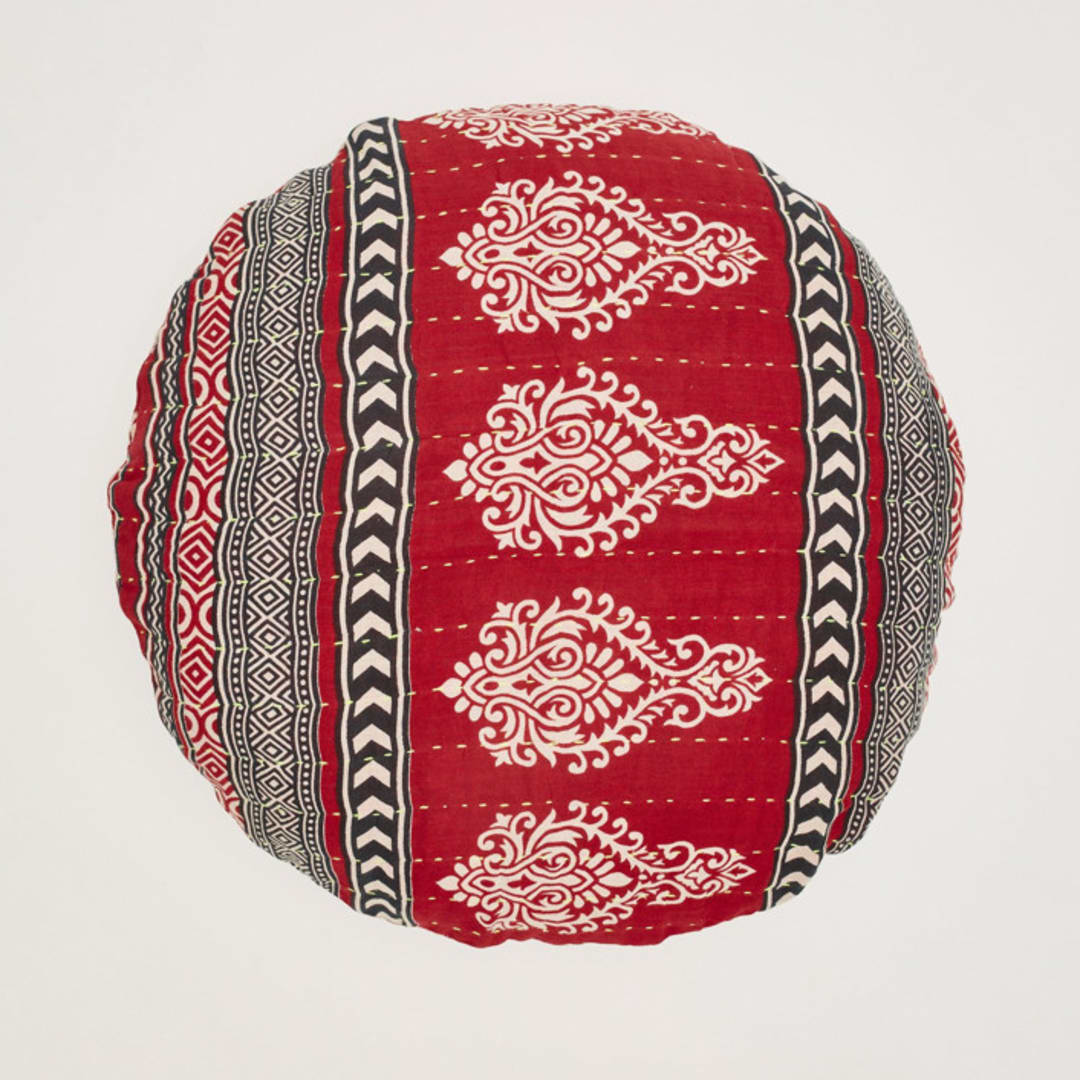 "Kantha Round Pillow - No. 230834" - Throw Pillows in red by Anchal