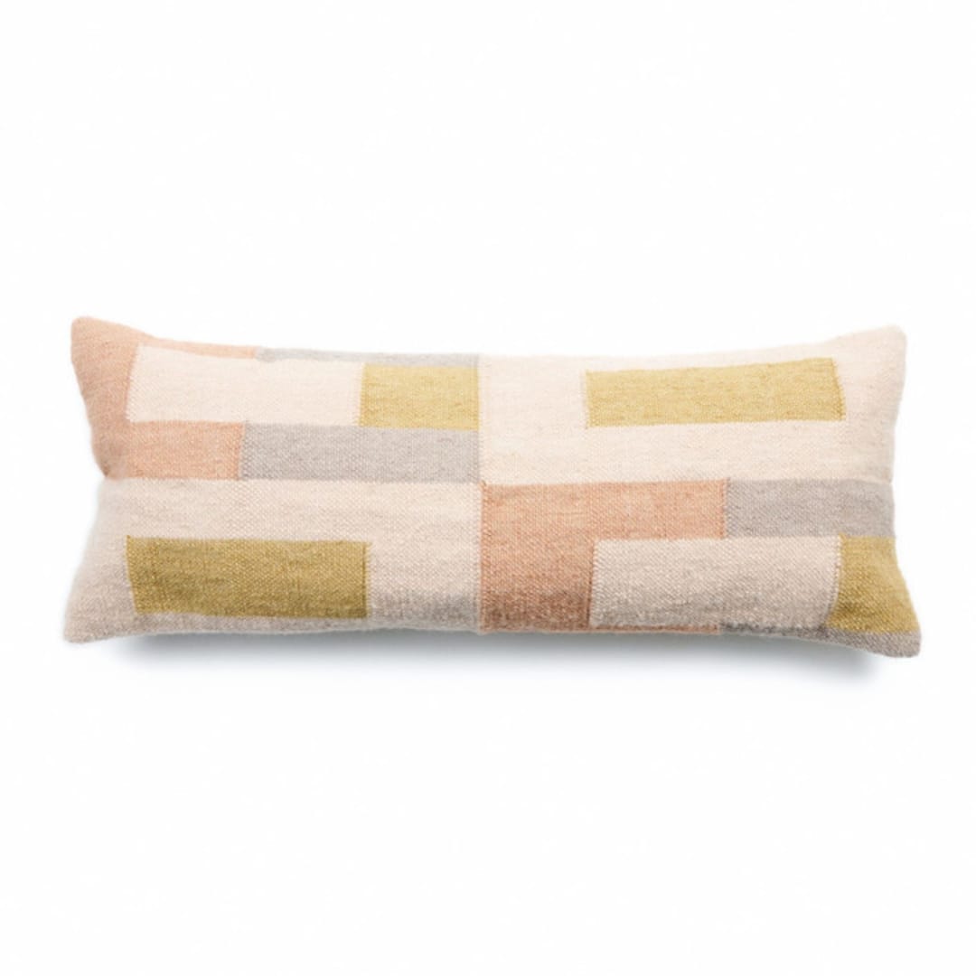 "Shale Handloom Cotton Large Lumbar Pillow" - Throw Pillows in multicolorassorted-colors by Anjali Purohit
