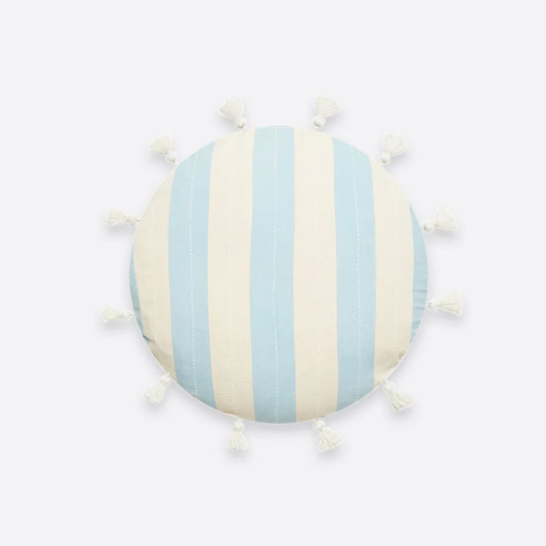 "Cabana Stripe Tassel Throw Pillow - Cloud" - Throw Pillows in blue by Anchal
