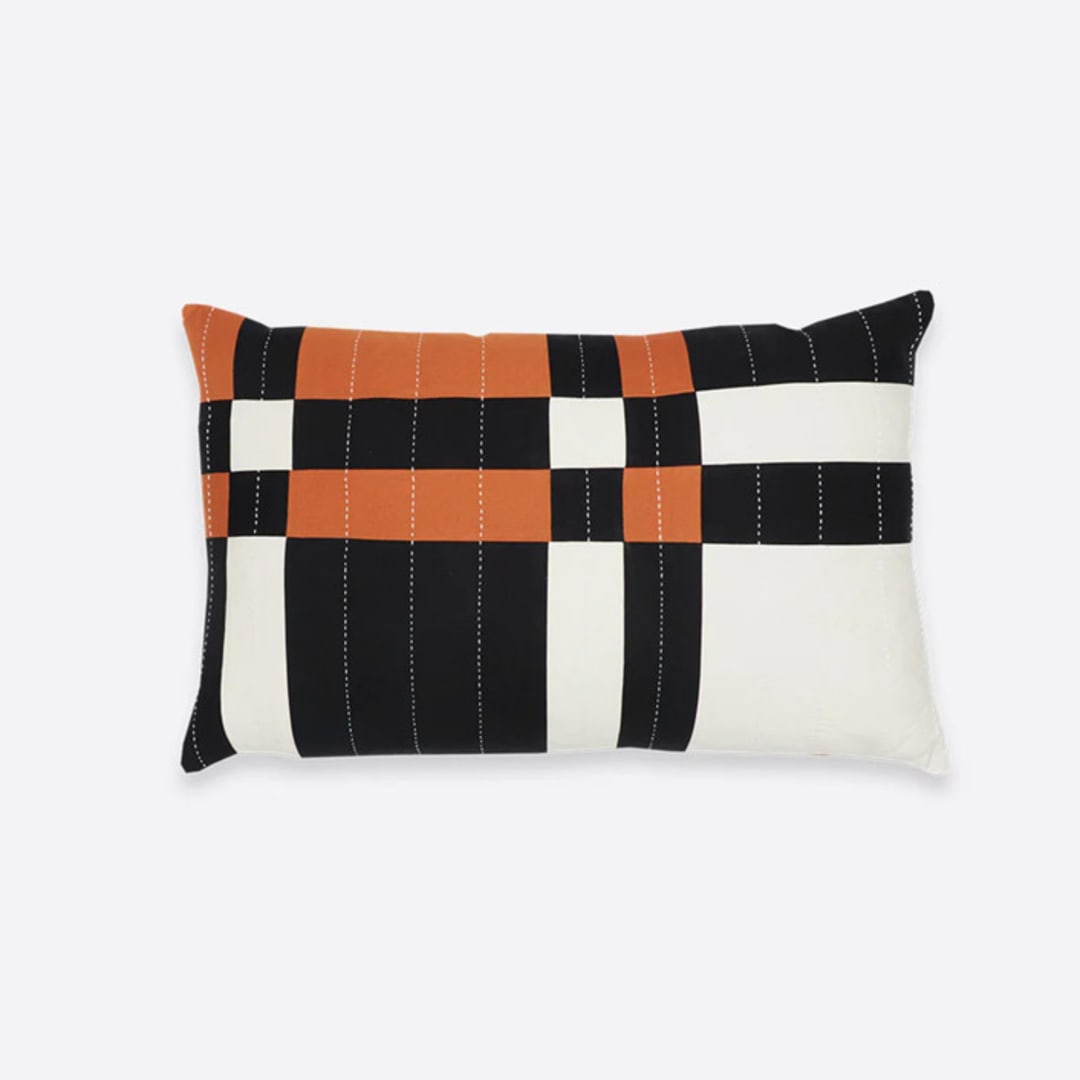 "Patchwork Plaid Lumbar Pillow - Camel" - Throw Pillows in brown by Anchal