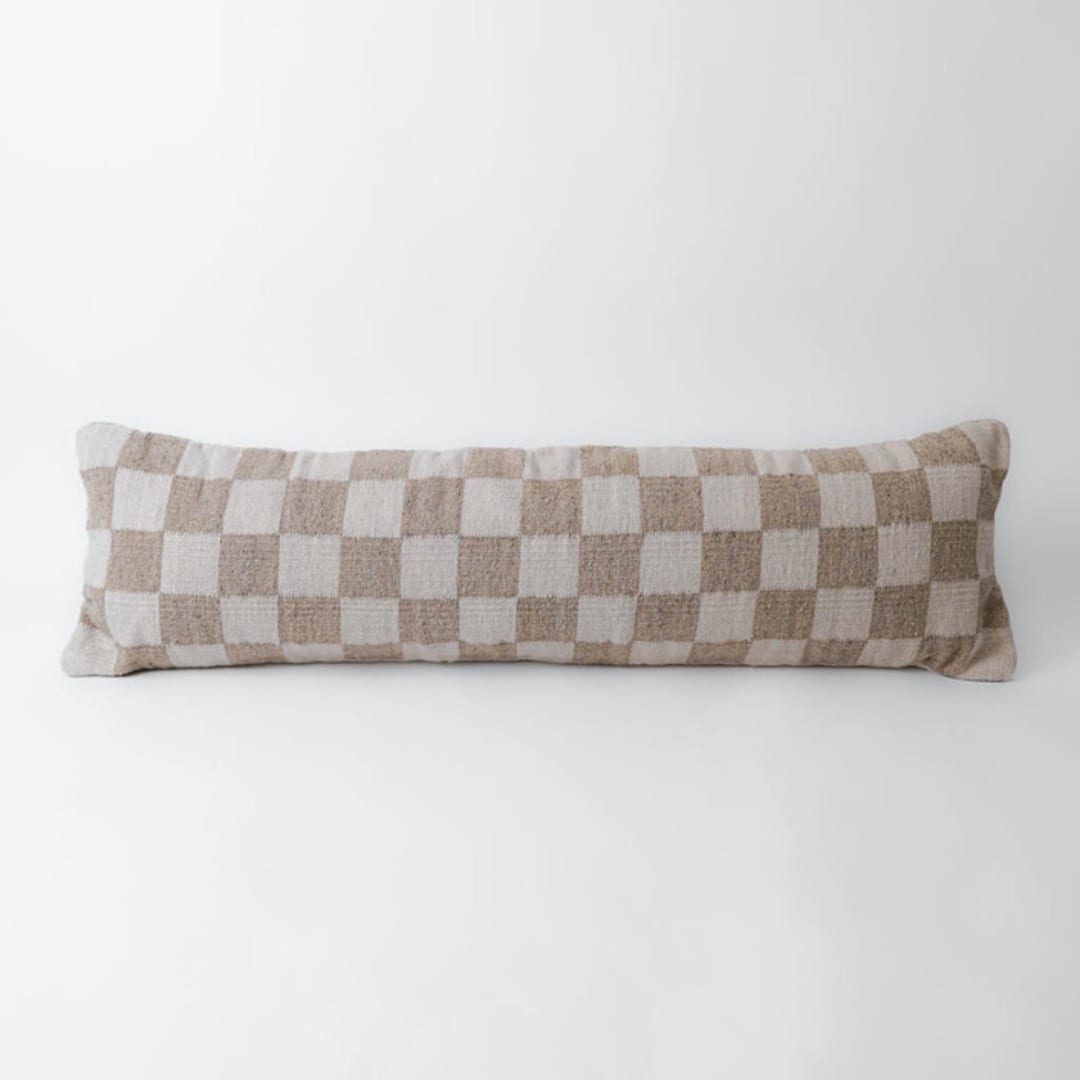 "Sand Checkered Lumbar Pillow" - Throw Pillows in beige by Mano Made
