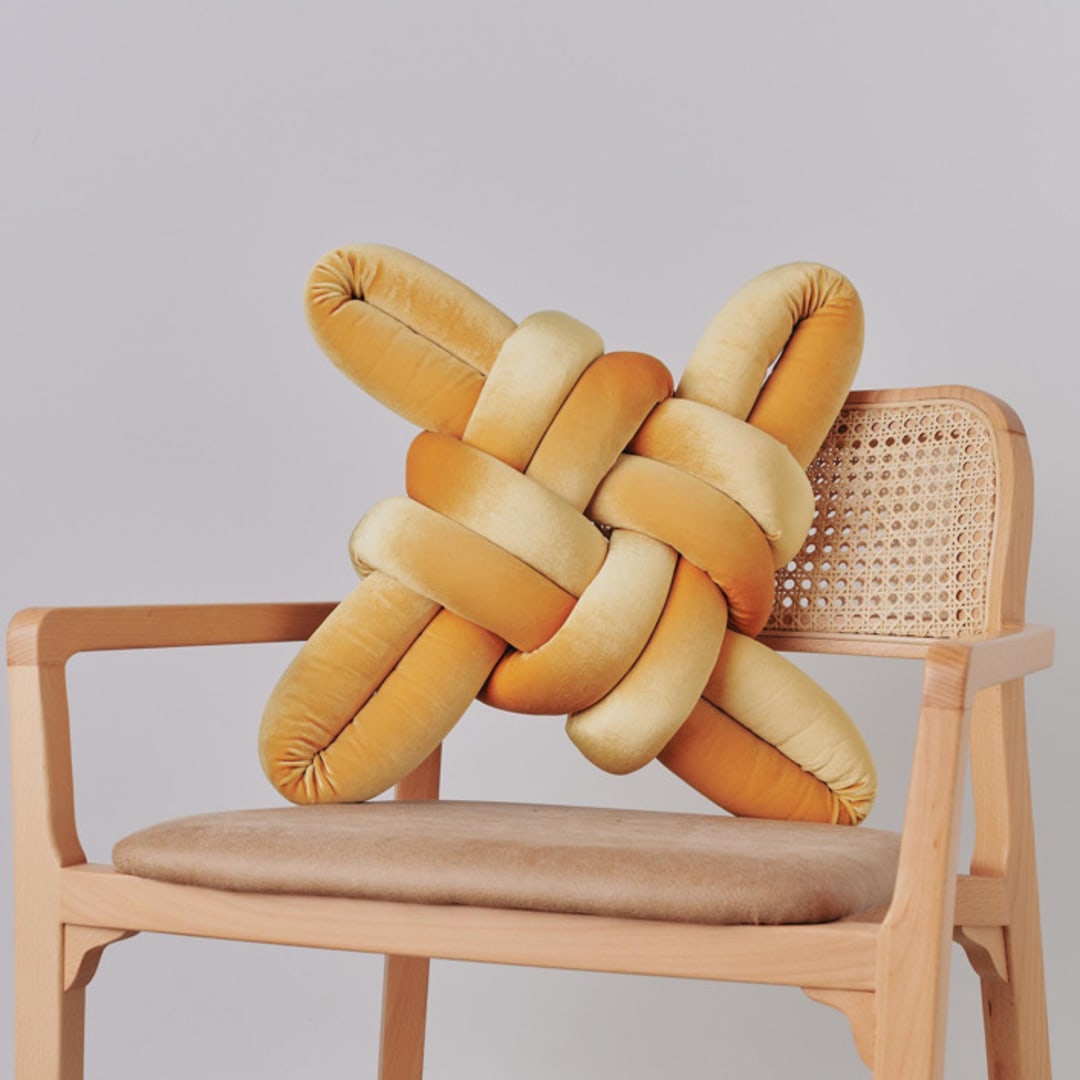 "Illuminate Yellow Velvet Knot Pillow" - Throw Pillows in yellow by Knots Studio
