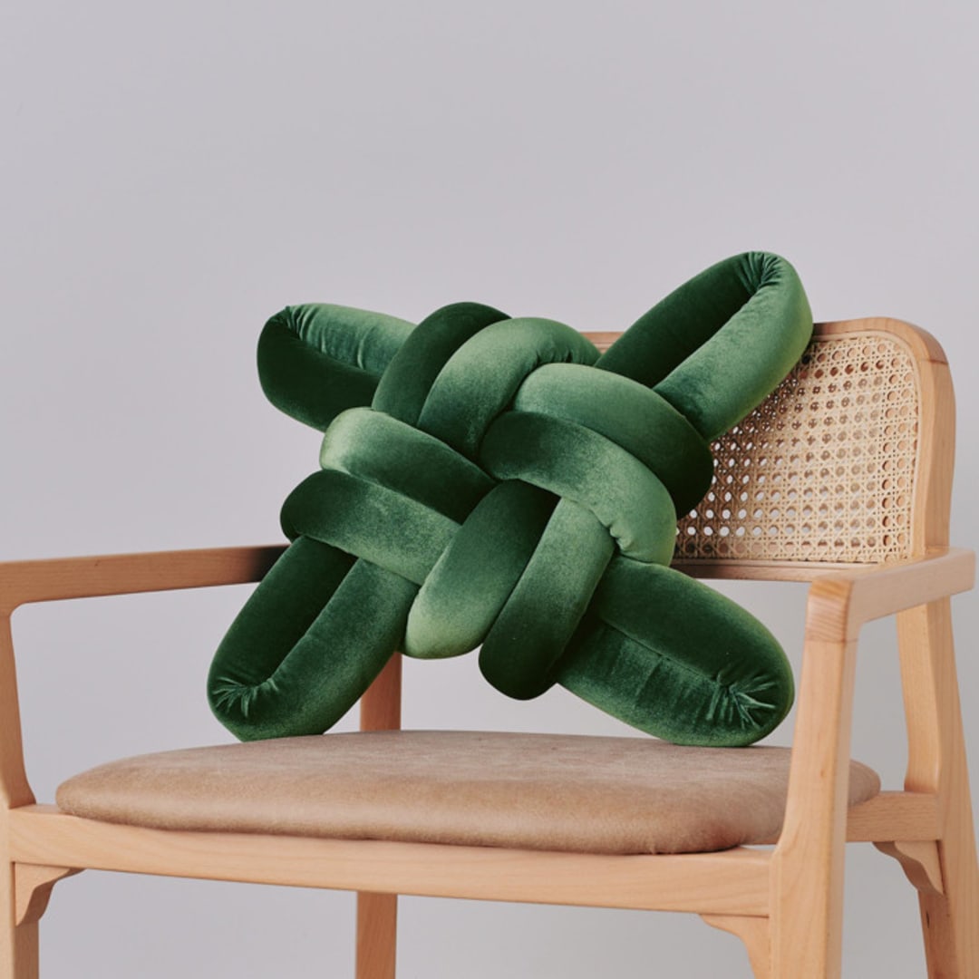 Olive Green Velvet Knot Pillow
