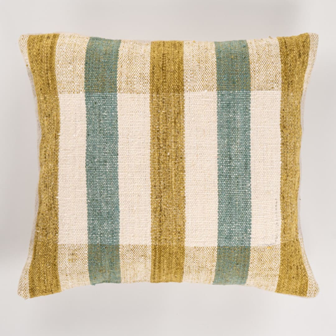 "Mayapo Wool Pillow Cover Aquamarine Blue & Golden Olive" - Throw Pillows in multicolorassorted-colors by Tatiana Ordoñez