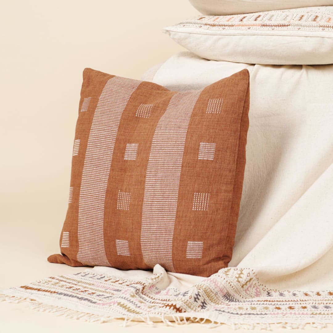 "Chokor Nira Brown Pillow" - Throw Pillows in brown by Anjali Purohit