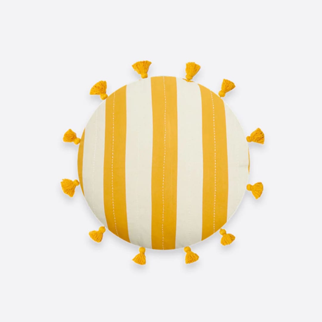 Cabana Stripe Tassel Throw Pillow - Mustard