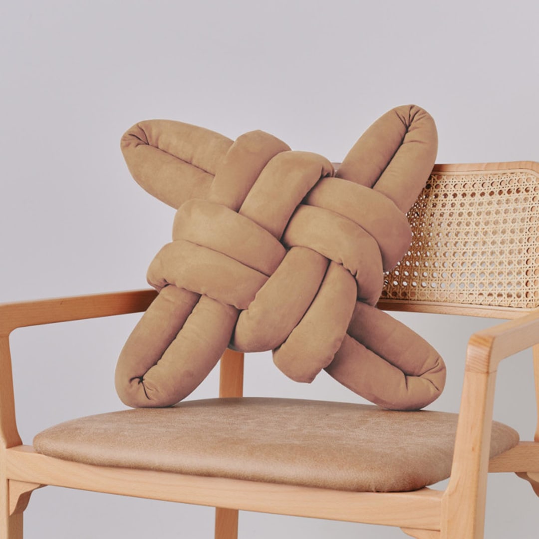"Camel Vegan Suede Knot Pillow" - Throw Pillows in brown by Knots Studio