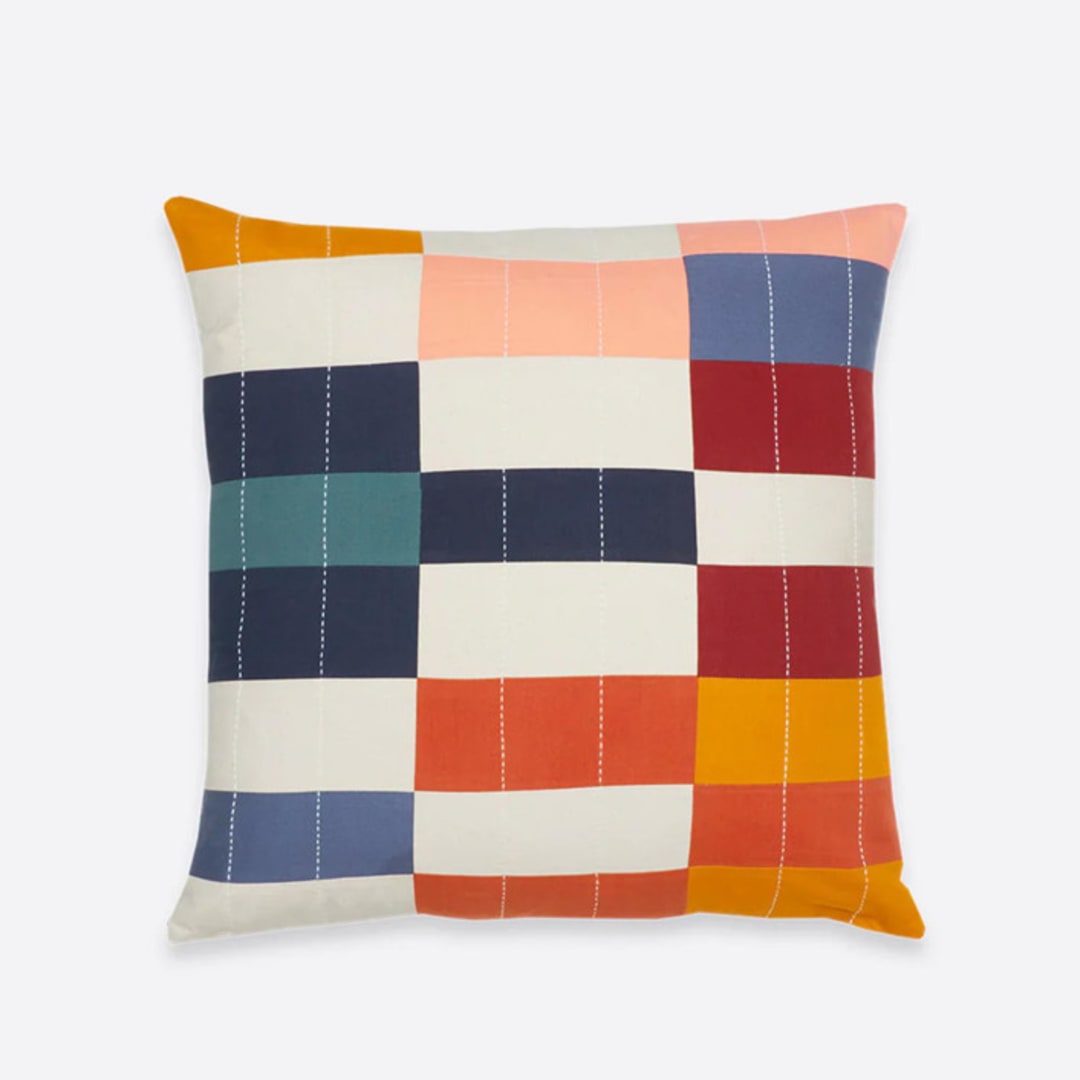 "Multi-Check Throw Pillow" - Throw Pillows in multicolor by Anchal