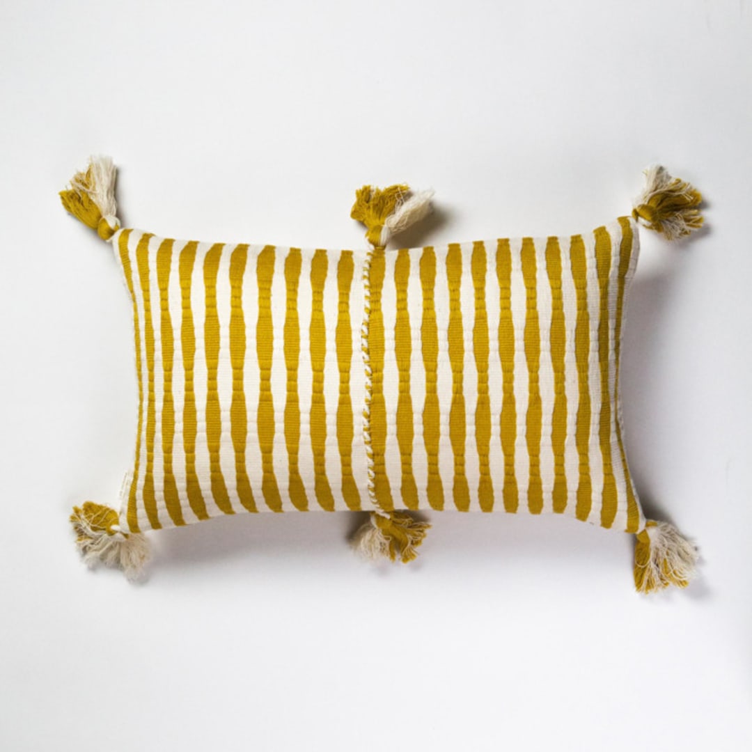 "Antigua Ochre Striped Handwoven Cotton Throw Pillow" - Throw Pillows in yellow by Archive New York