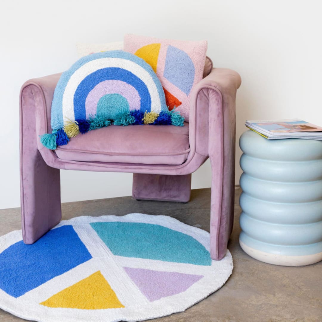 "Cool Shaped Rainbow Hook Pillow with Tassels" - Throw Pillows in blue by Ampersand Design Studio