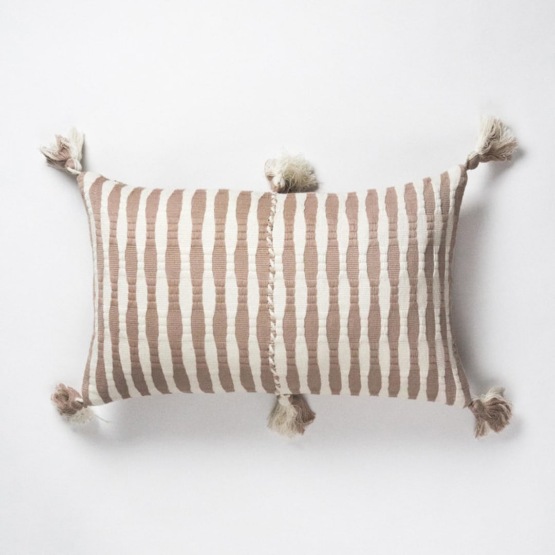 "Antigua Tan Striped Handwoven Cotton Throw Pillow" - Throw Pillows in brown by Archive New York