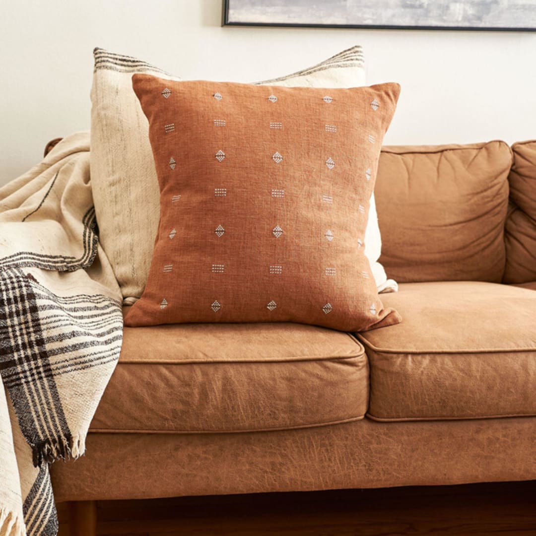 "Nira Brown Handloom Pillow" - Throw Pillows in brown by Anjali Purohit