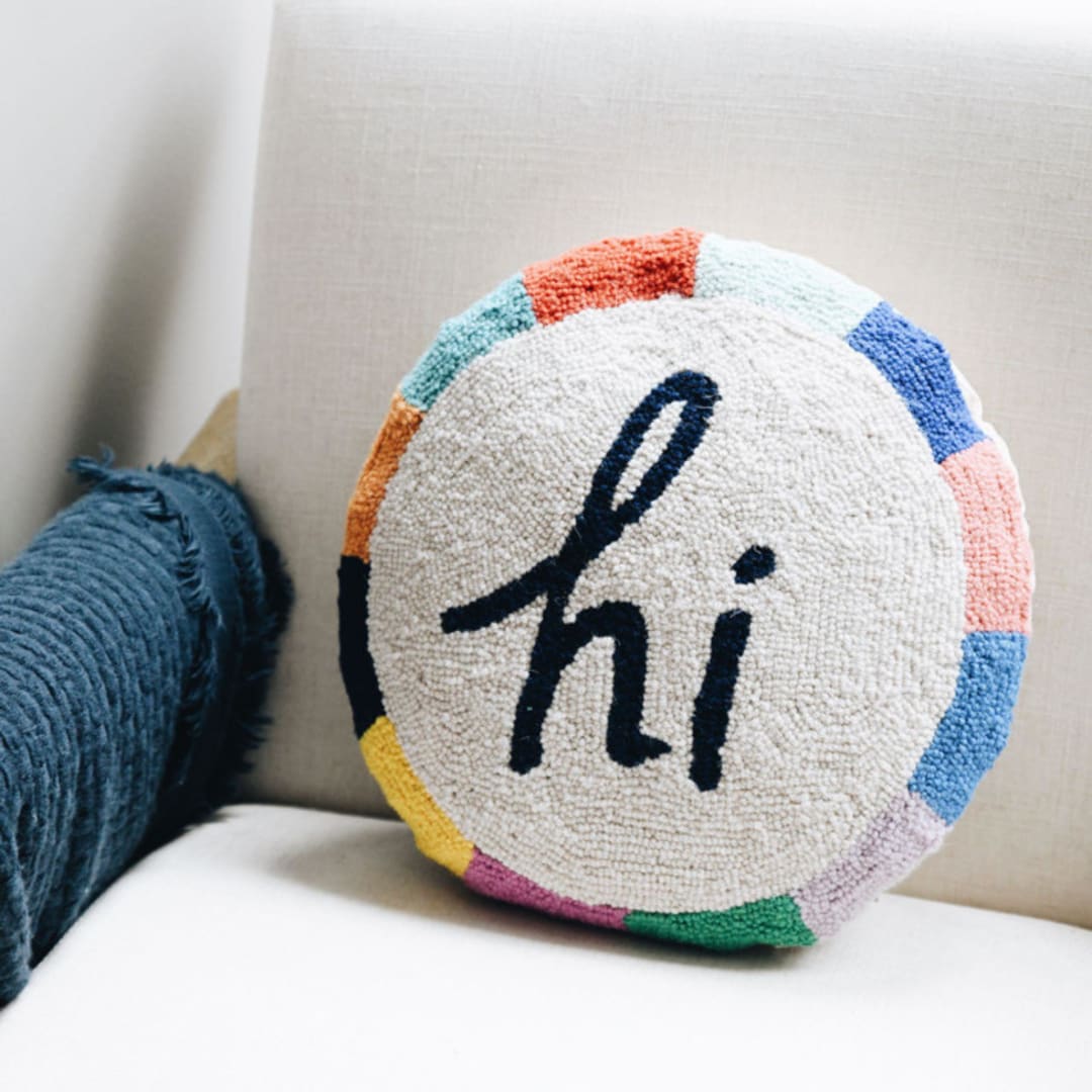 "Hi Round Hook Pillow" - Throw Pillows in multicolor by Ampersand Design Studio