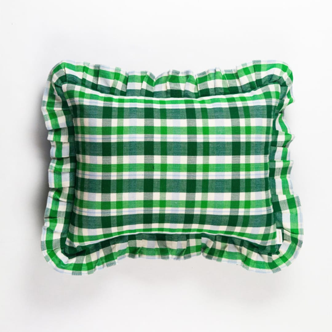 "Josefina Plaid Handwoven Cotton Ruffle Pillow" - Throw Pillows in green by Archive New York