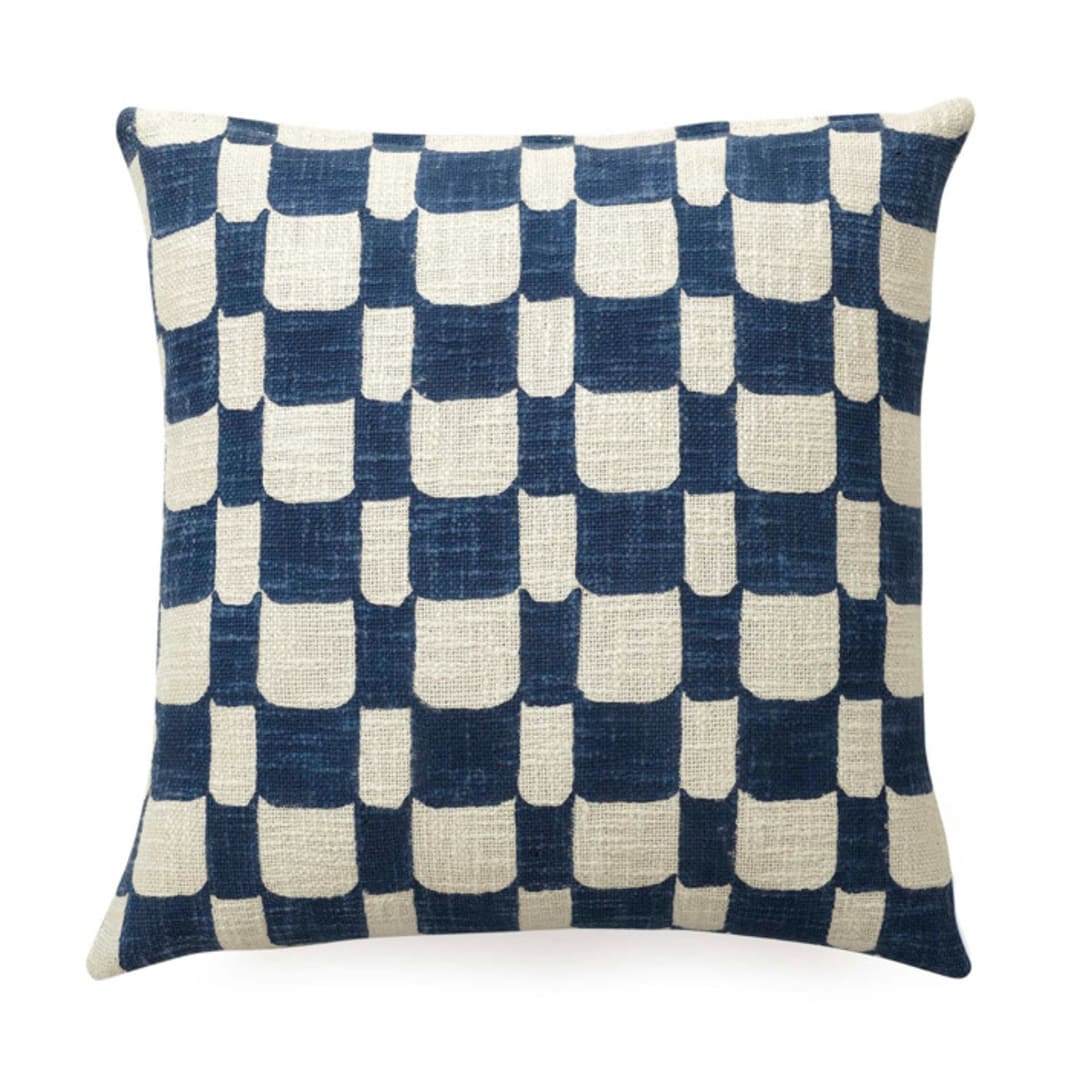 "Checkered Block Printed Pillow - Cover + Insert" - Throw Pillows in blue by Powered By People