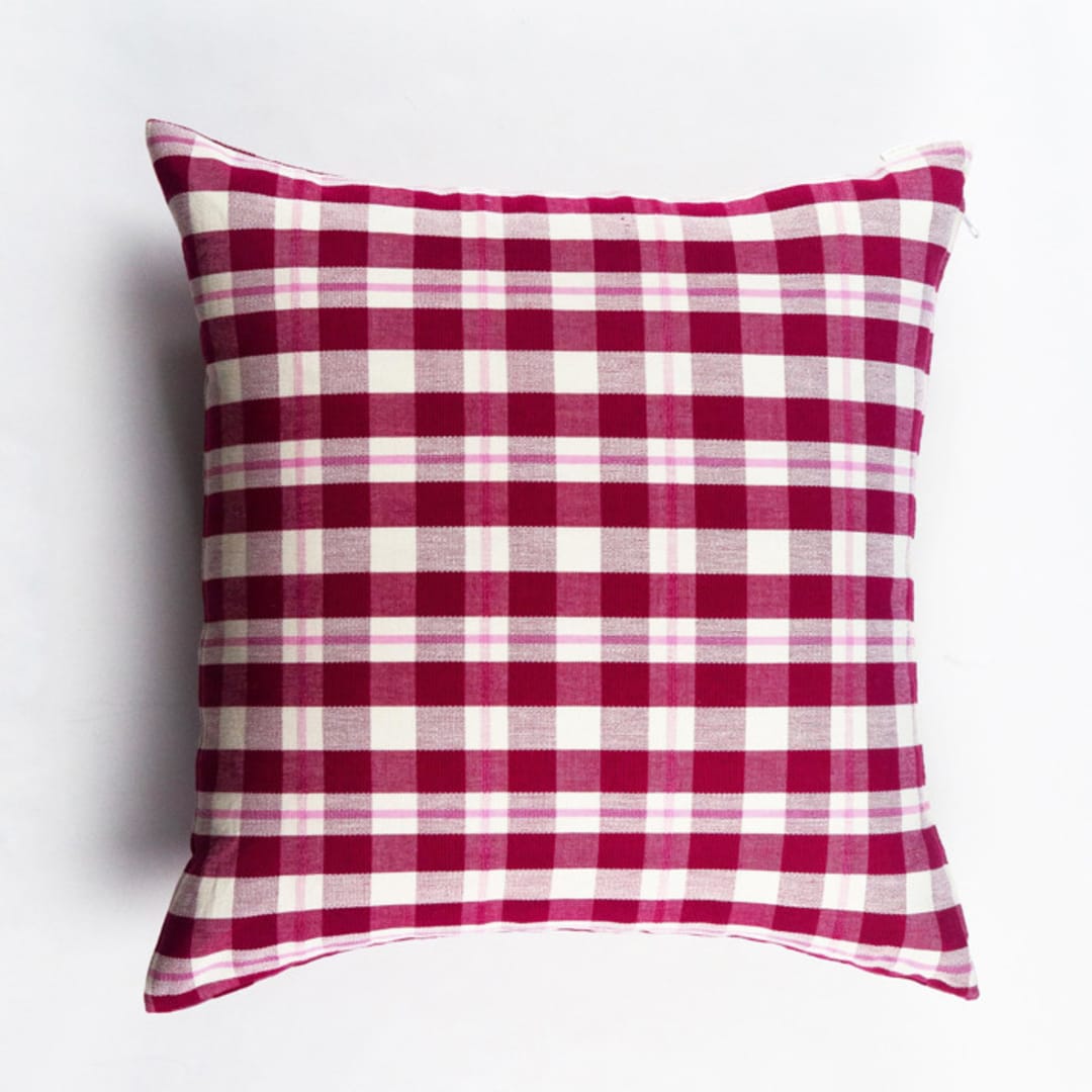 "Abigail Plaid Handwoven Cotton Throw Pillow, Size 20" x 20"" - Throw Pillows in red by Archive New York