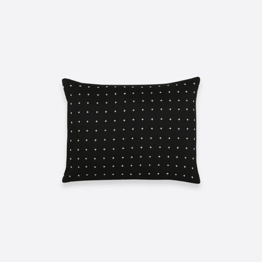 "Small Cross-Stitch Throw Pillow - Charcoal" - Throw Pillows in black by Anchal