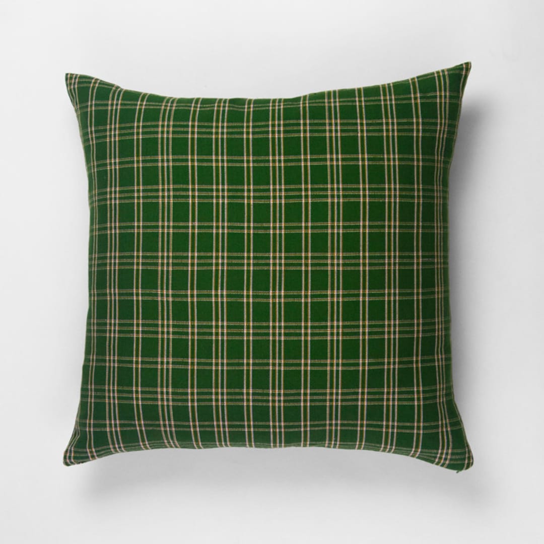 "Chipas Green Plaid Handwoven Cotton Throw Pillow, Size 20" x 20"" - Throw Pillows in green by Archive New York