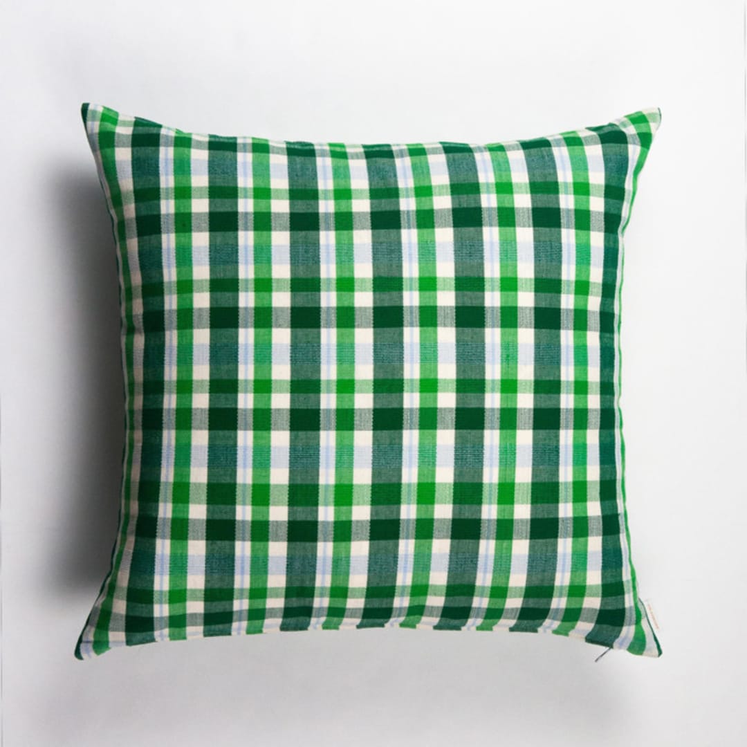 "Josefina Plaid Handwoven Cotton Throw Pillow, Size 20" x 20"" - Throw Pillows in green by Archive New York