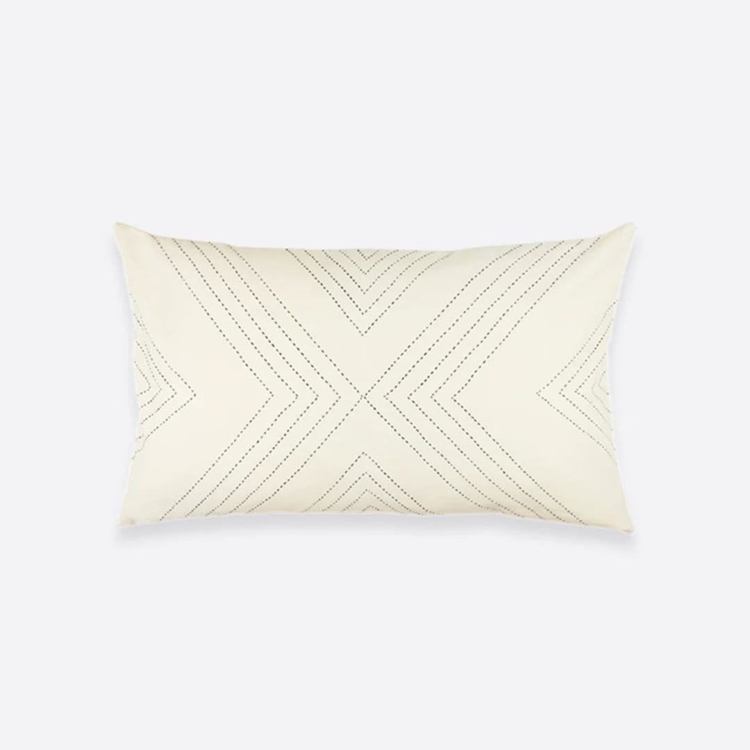 "Geometric Lumbar Pillow - Bone" - Throw Pillows in white by Anchal