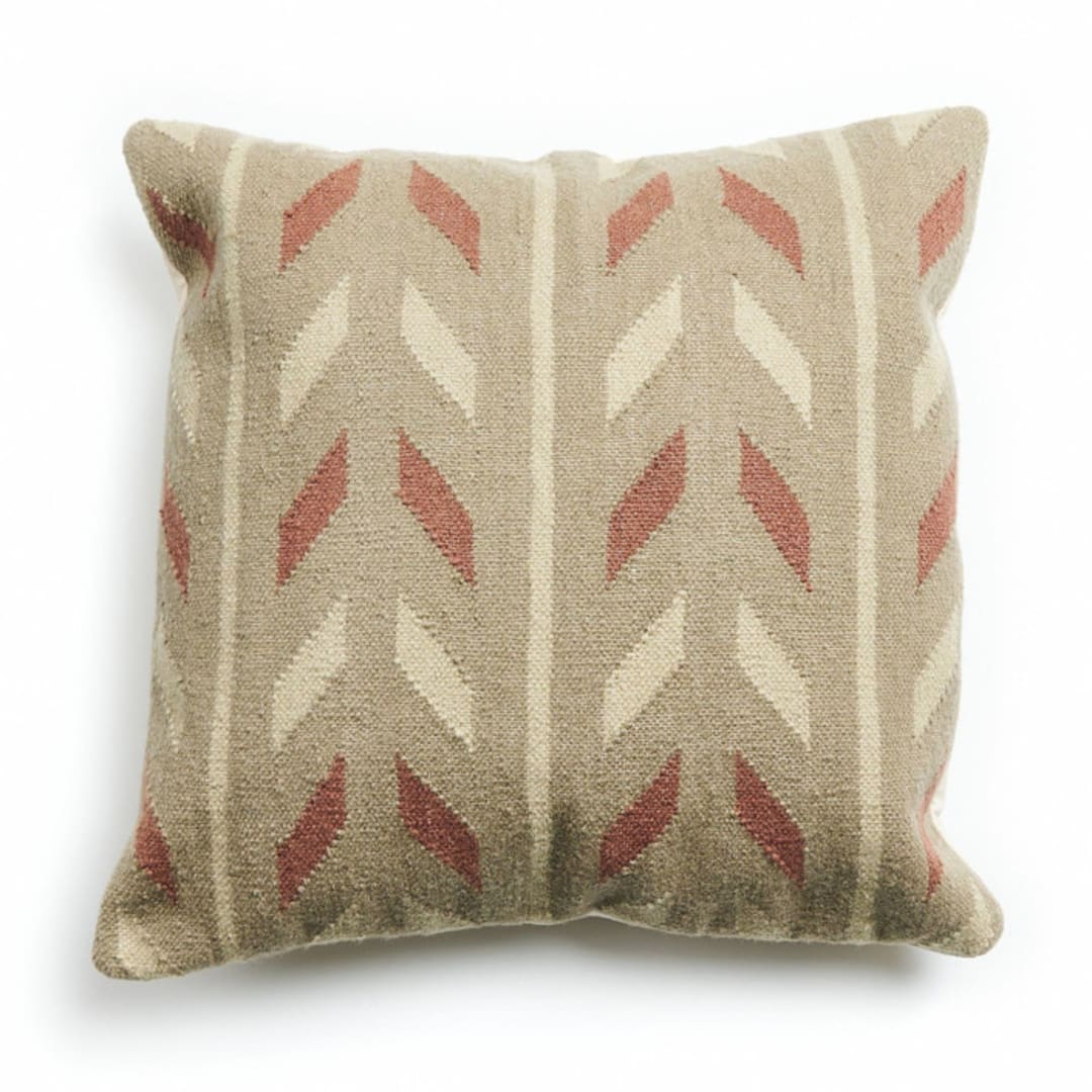 "Ero Green Brown Geometric Pattern Hand-woven Jute Cotton Large Pillow" - Throw Pillows in green by Anjali Purohit