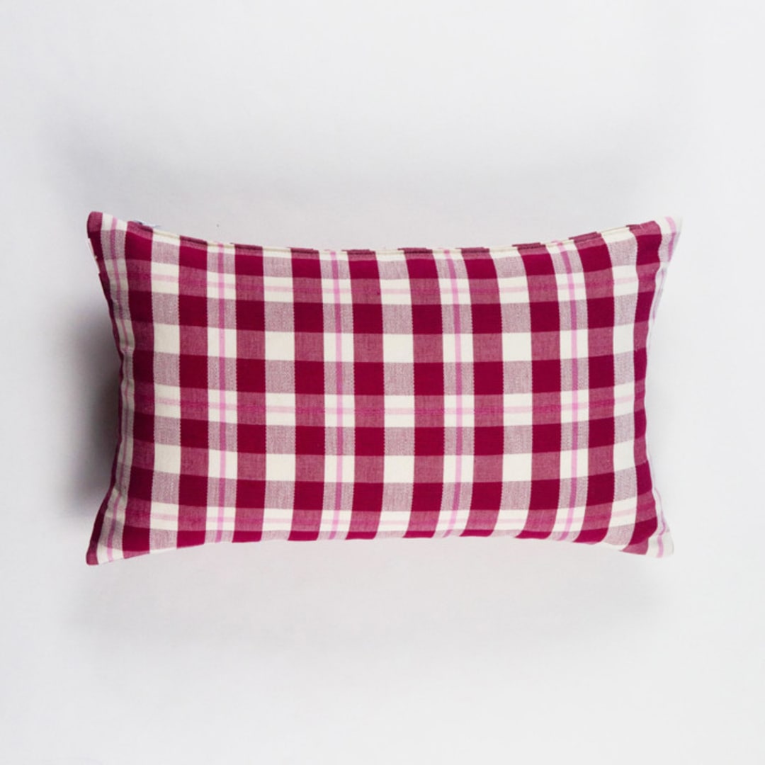 "Abigail Plaid Handwoven Cotton Throw Pillow, Size 12" x 20"" - Throw Pillows in red by Archive New York