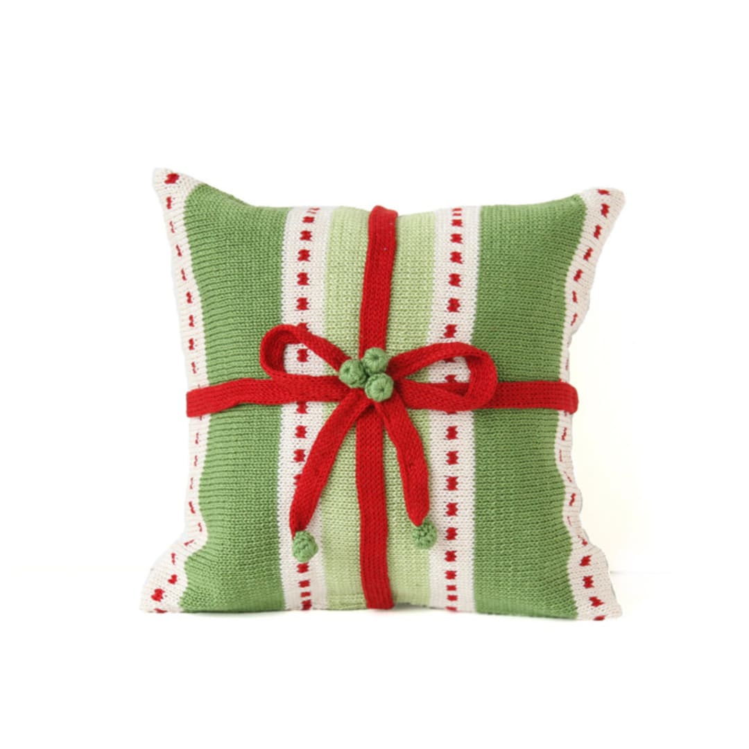 "10" Green Stripe Gift Pillow" - Throw Pillows in green by Melange Collection