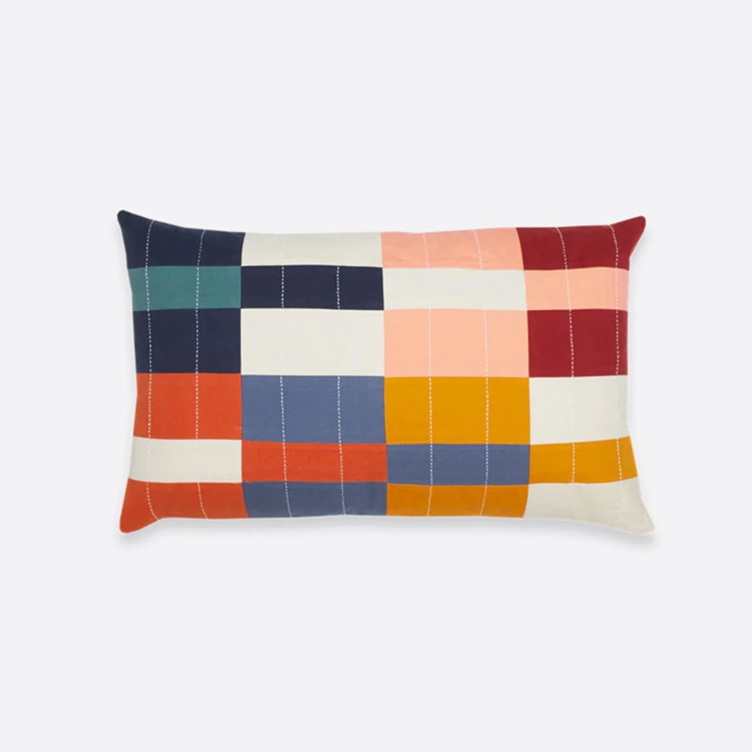 "Multi-Check Lumbar Pillow" - Throw Pillows in multicolor by Anchal
