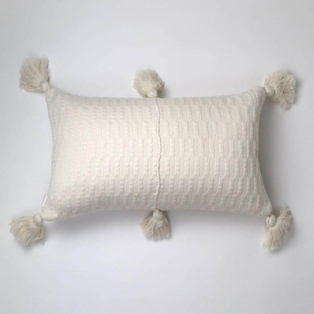 "Antigua Natural White Solid Handwoven Cotton Throw Pillow" - Throw Pillows in white by Archive New York