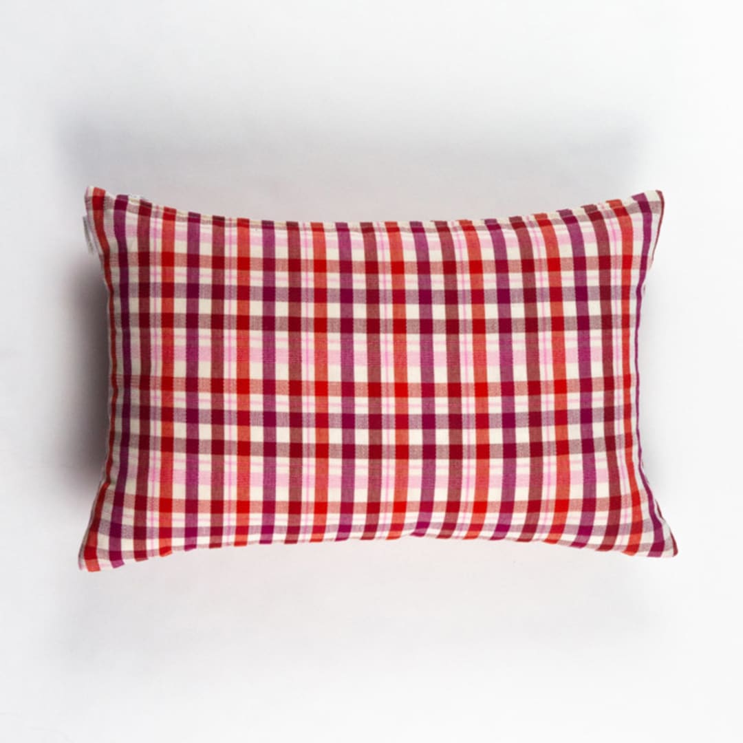 "Noel Plaid Handwoven Cotton Throw Pillow, Size 12" x 20"" - Throw Pillows in red by Archive New York