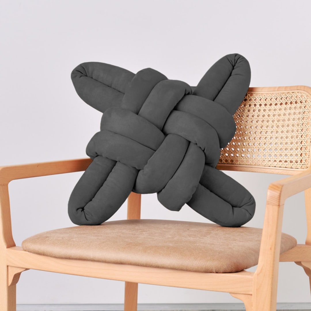 "Graphite Vegan Suede Knot Pillow" - Throw Pillows in gray by Knots Studio