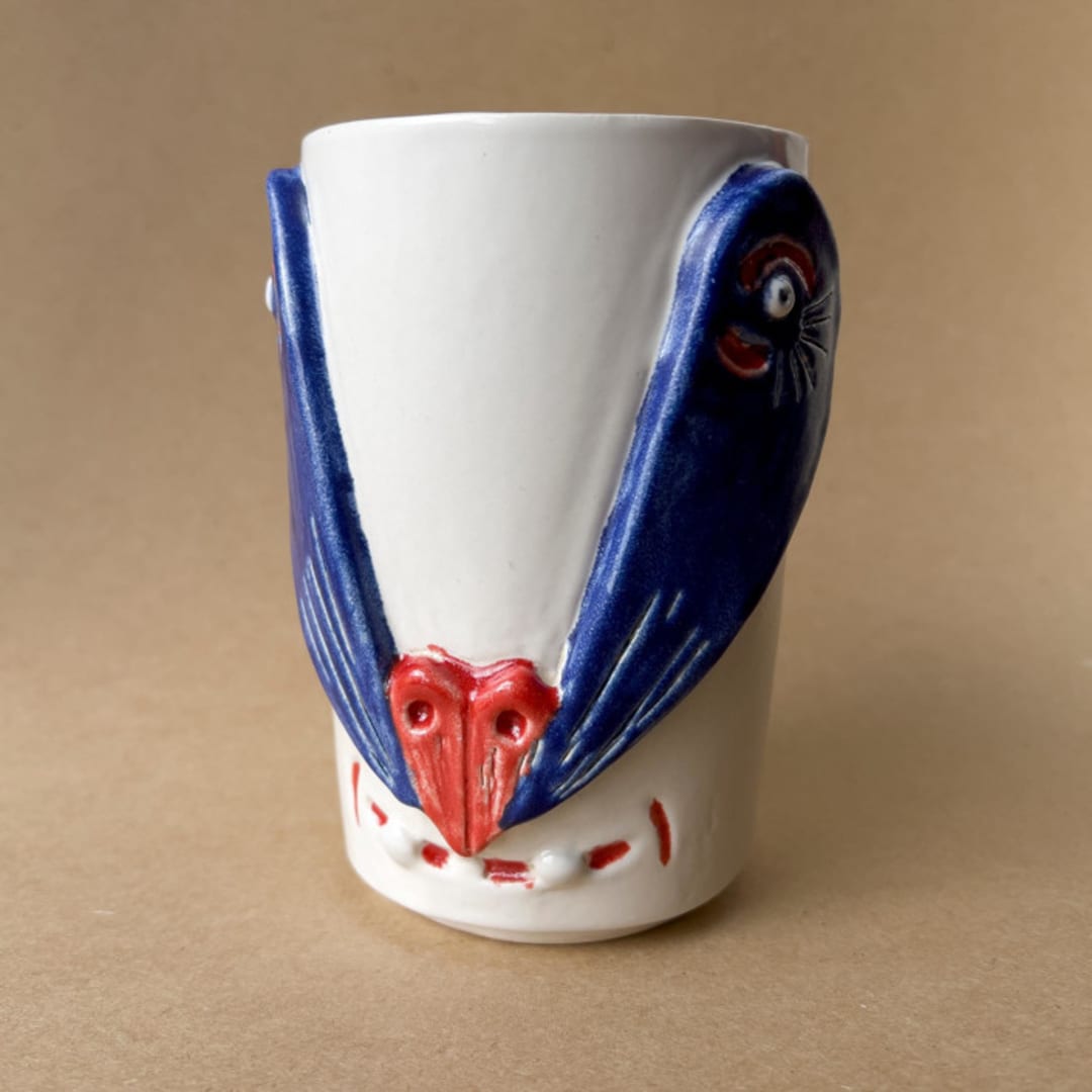 "Unique handmade ceramic cup with an animal face" - Mugs and Teacups in multicolor by Alexandra Dzh