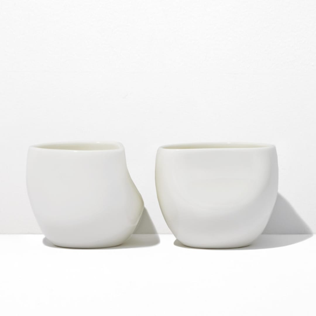 "S/2 Medium Ceramic Cup - White" - Mugs and Teacups in white by Powered By People