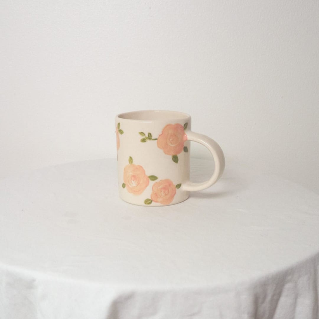 "Pink Roses Mug" - Mugs and Teacups in pink by Erika Christine Ceramics