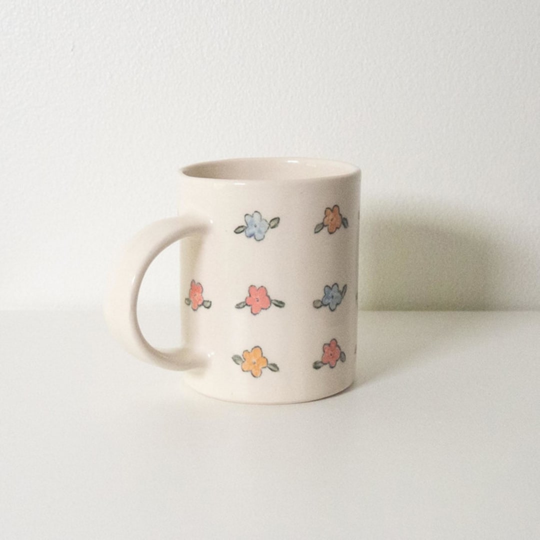 "Line Drawn Petunias Mug" - Mugs and Teacups in multicolor by Erika Christine Ceramics