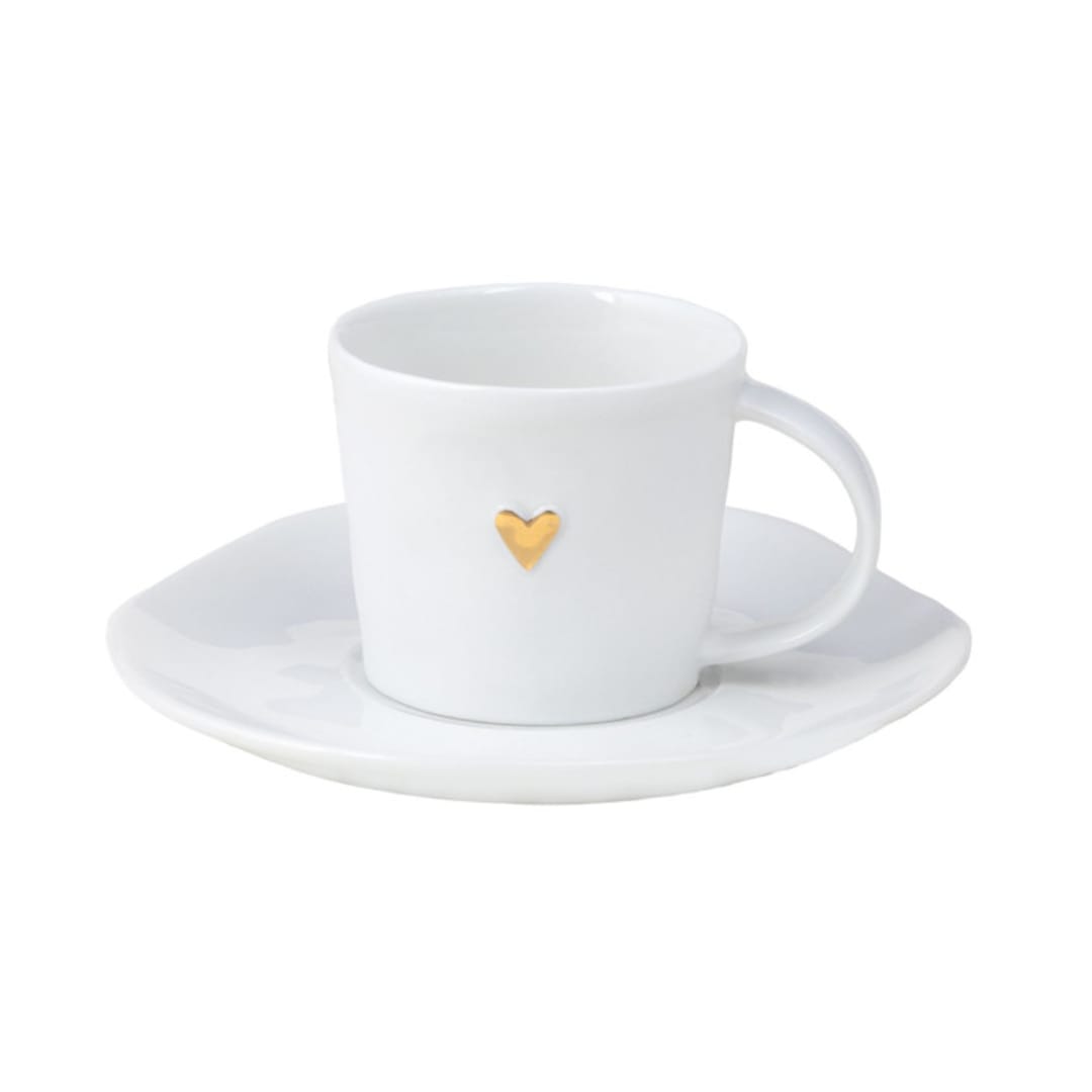 "Porcelain Espresso Cup with Saucer - Golden Heart" - Mugs and Teacups in white by Räder Designs