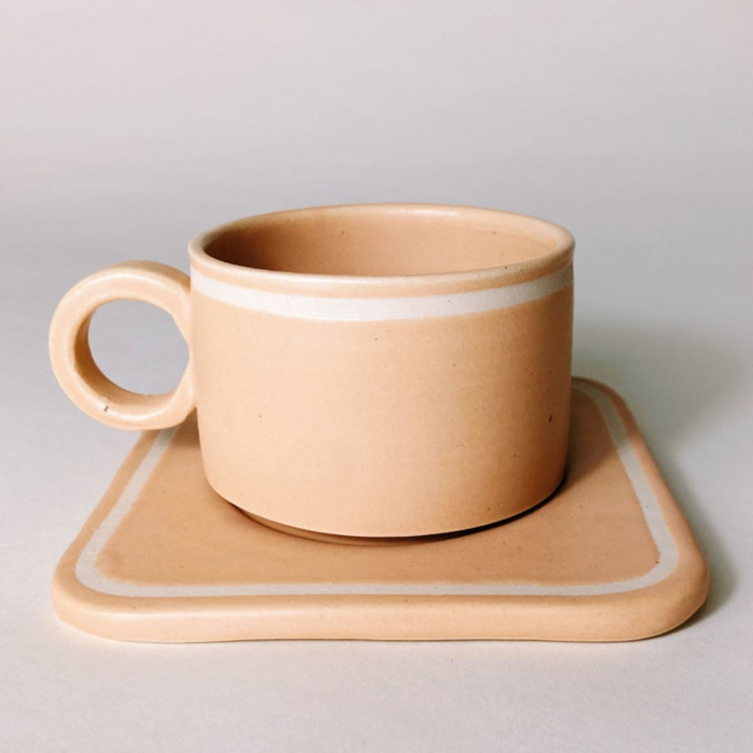 "Neutral Espresso Cup and Saucer" - Mugs and Teacups in beige by Rory Pots