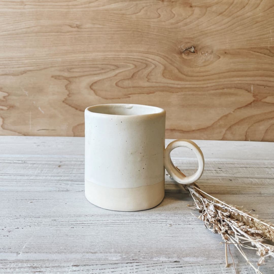 "Circle Handle Mug in Oatmeal" - Mugs and Teacups in beige by Bridget Dorr